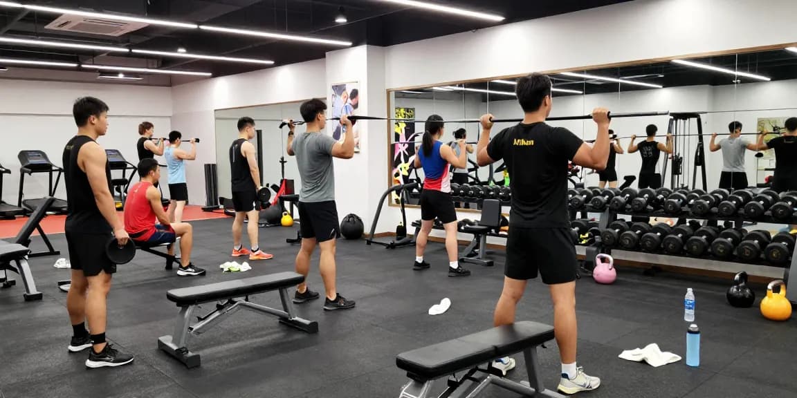 Anabolikashop - Bodybuilder trainiert intensiv im modernen Fitnessstudio mit Gewichten und Fitnessgeräten.