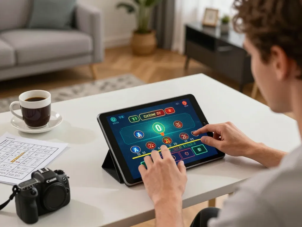 Player enjoying link 98win gaming experience on a tablet at home with live dealer interaction.
