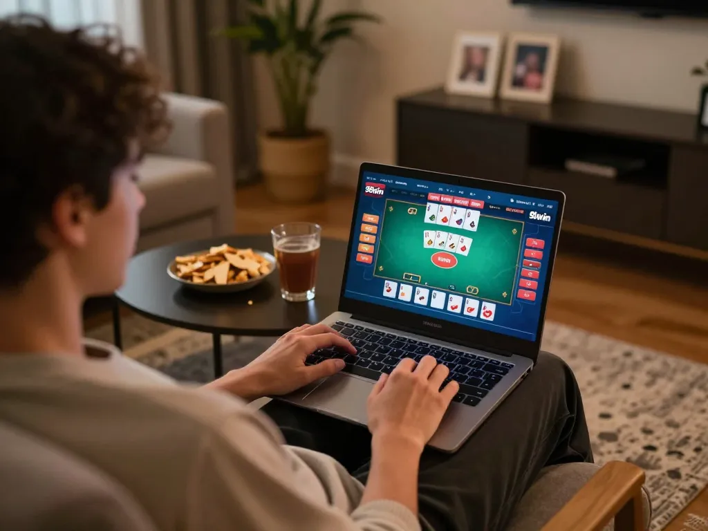 Engaging with nhà cái 98win while playing poker online in a cozy home setting