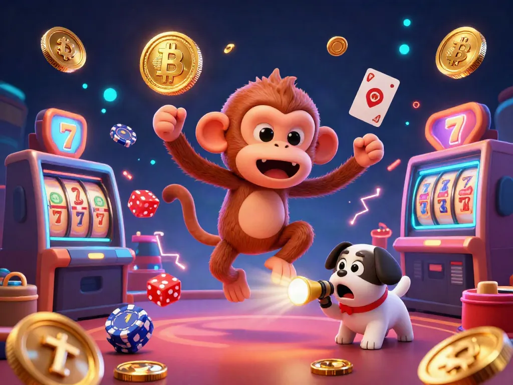 Engage with the vibrant gaming atmosphere through link gacor, highlighted by a playful poltergeist monkey and ghost-hunter puppy.