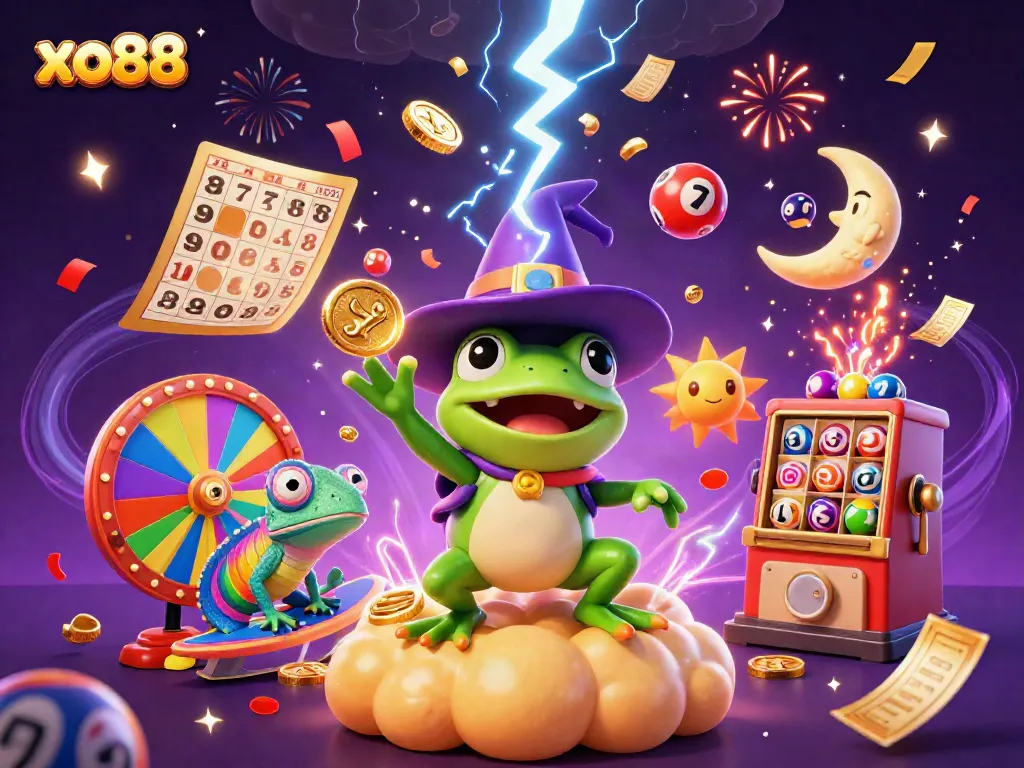 Experience thrilling moments at xo88 with a vibrant 3D scene featuring fun characters and dynamic game elements.
