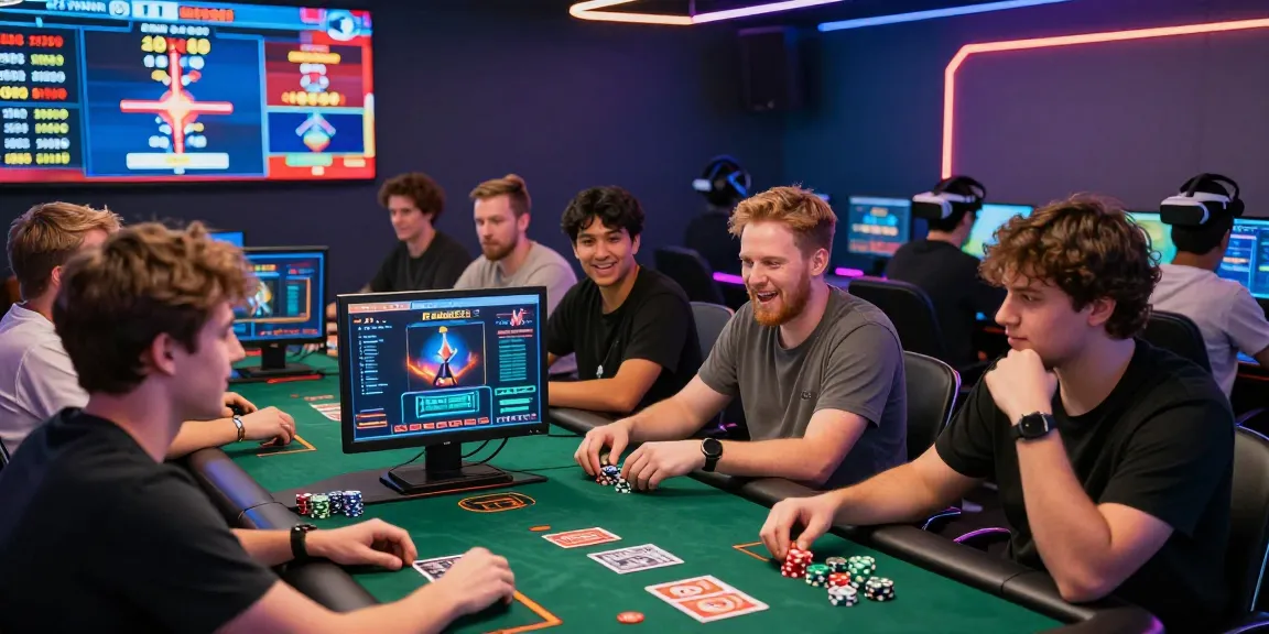 Players enjoying a vibrant FAFA828 gaming experience in a modern gambling room with dynamic atmosphere.