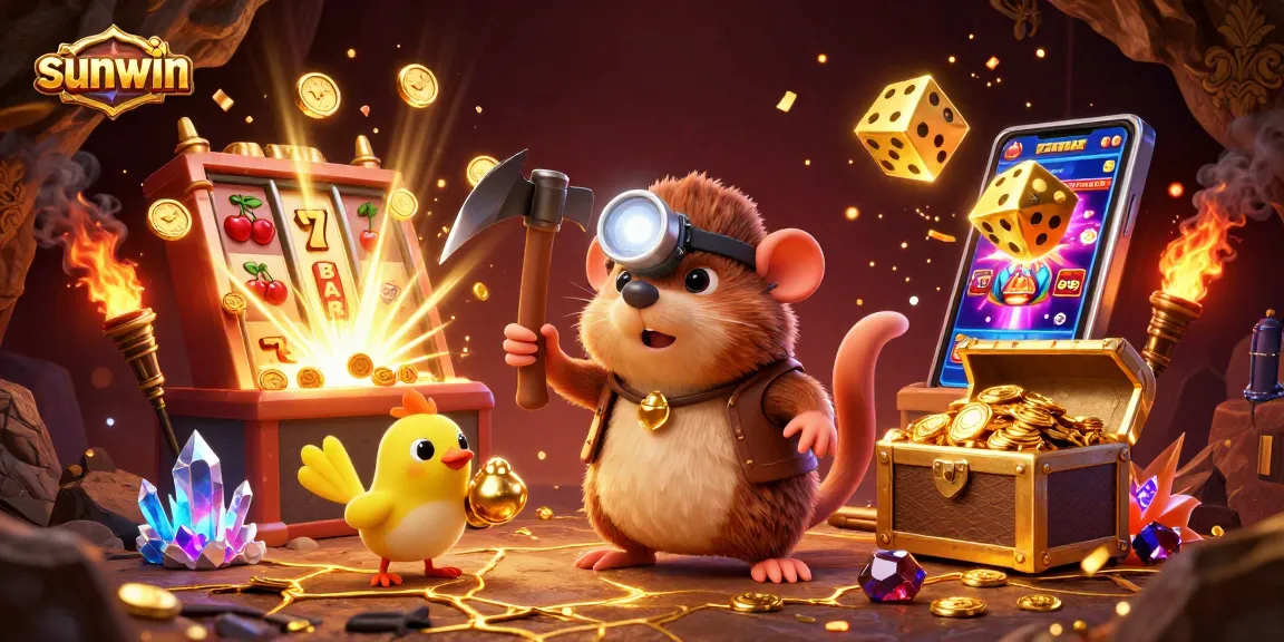 Win big with sunwin in this vibrant 3D casino adventure featuring a treasure hunter mole.