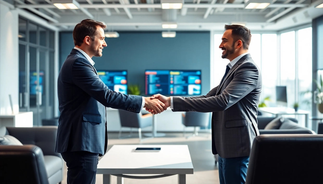 Headhunter IT shaking hands with a candidate, showcasing professional recruitment.
