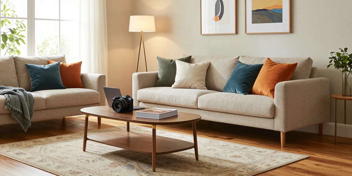 Entdecken Sie stilvolle Optionen beim Möbel Online Kaufen, mit einem modernen Wohnzimmer, das eine gemütliche Couch und elegante Dekoration zeigt.