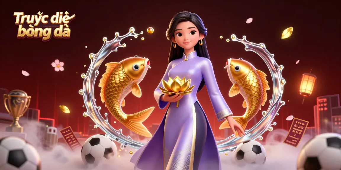 Experience Trực tiếp bóng đá with vibrant 3D scene featuring sports elements and elegant characters.