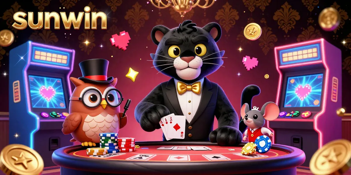 Experience thrilling gameplay with sunwin's vibrant casino characters amid dazzling arcade elements.