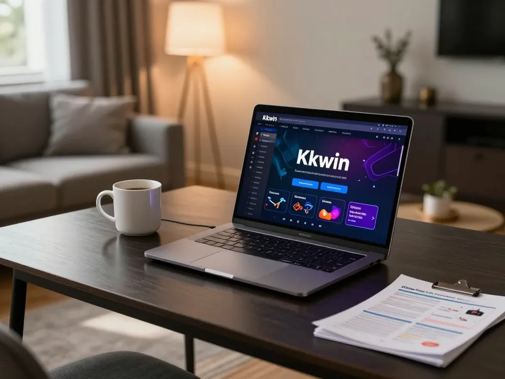 Kkwin online gaming setup showcasing a laptop interface in a cozy home environment.