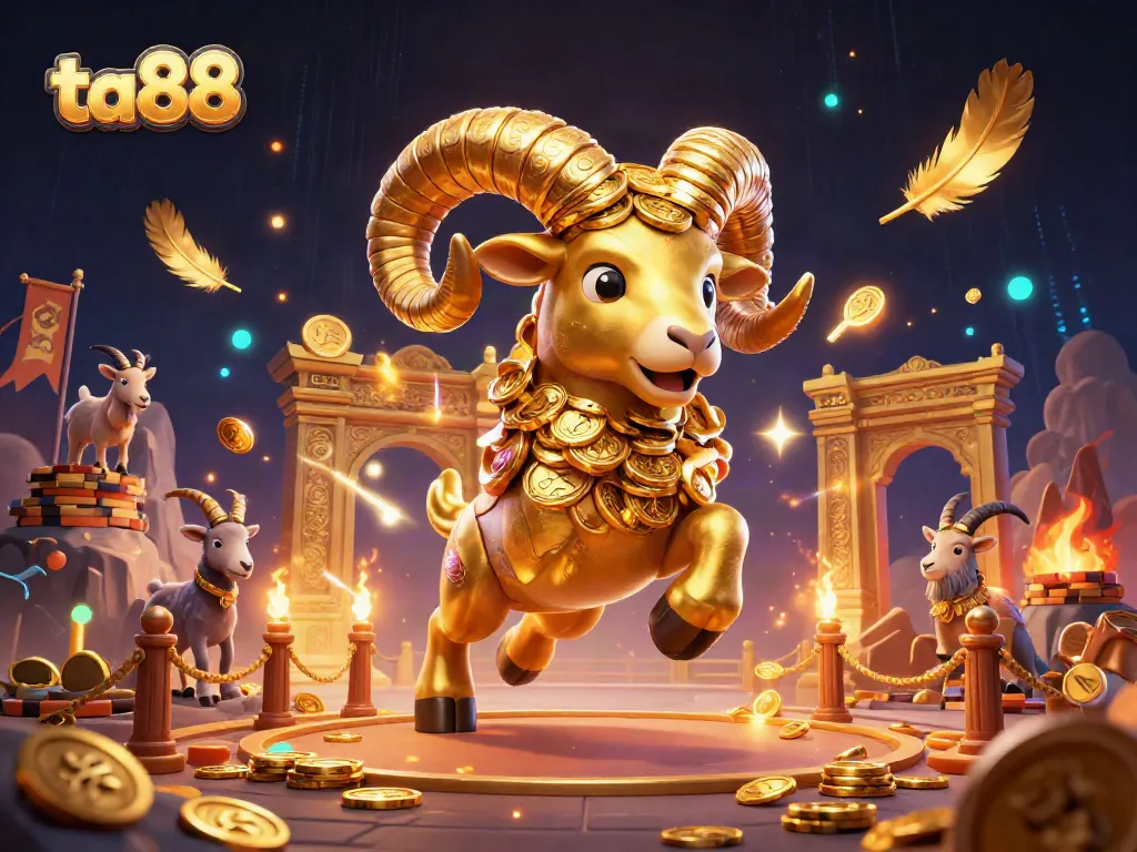 Engage in thrilling gameplay at ta88 featuring a vibrant golden ram charging through a dynamic casino scene.