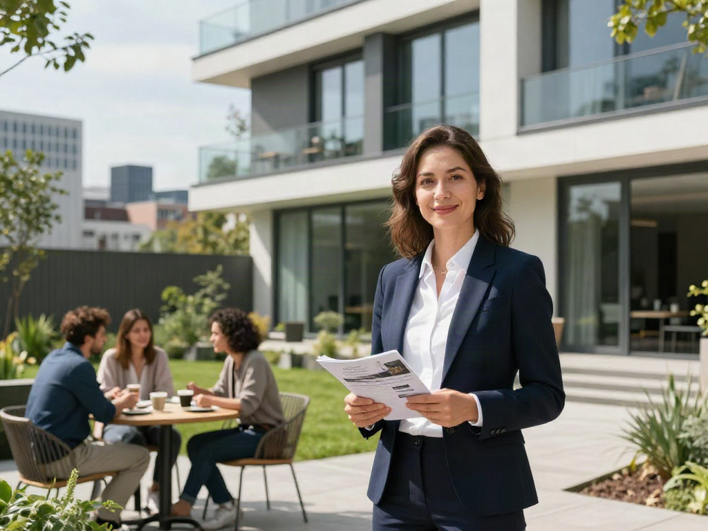 Makler Düsseldorf präsentiert moderne Immobilien in Düsseldorf mit potenziellen Käufern.